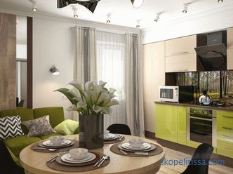 Konyha kialakítása étkezővel és nappalival egy magánházban: a tervezési ötletek fényképe